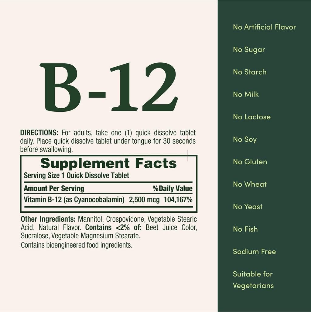 Nature's Bounty Vitamina B12 2500 mcg - 75 Comprimidos de Disolución Rápida