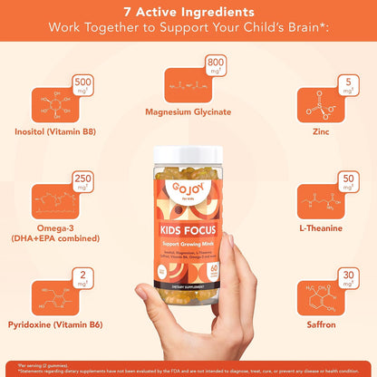 GOJOY NATURALS Kids Focus Gummies – Azafrán, Magnesio Glicinato, L-Teanina e Inositol – Apoyo a la Concentración y Calma – – Image 5