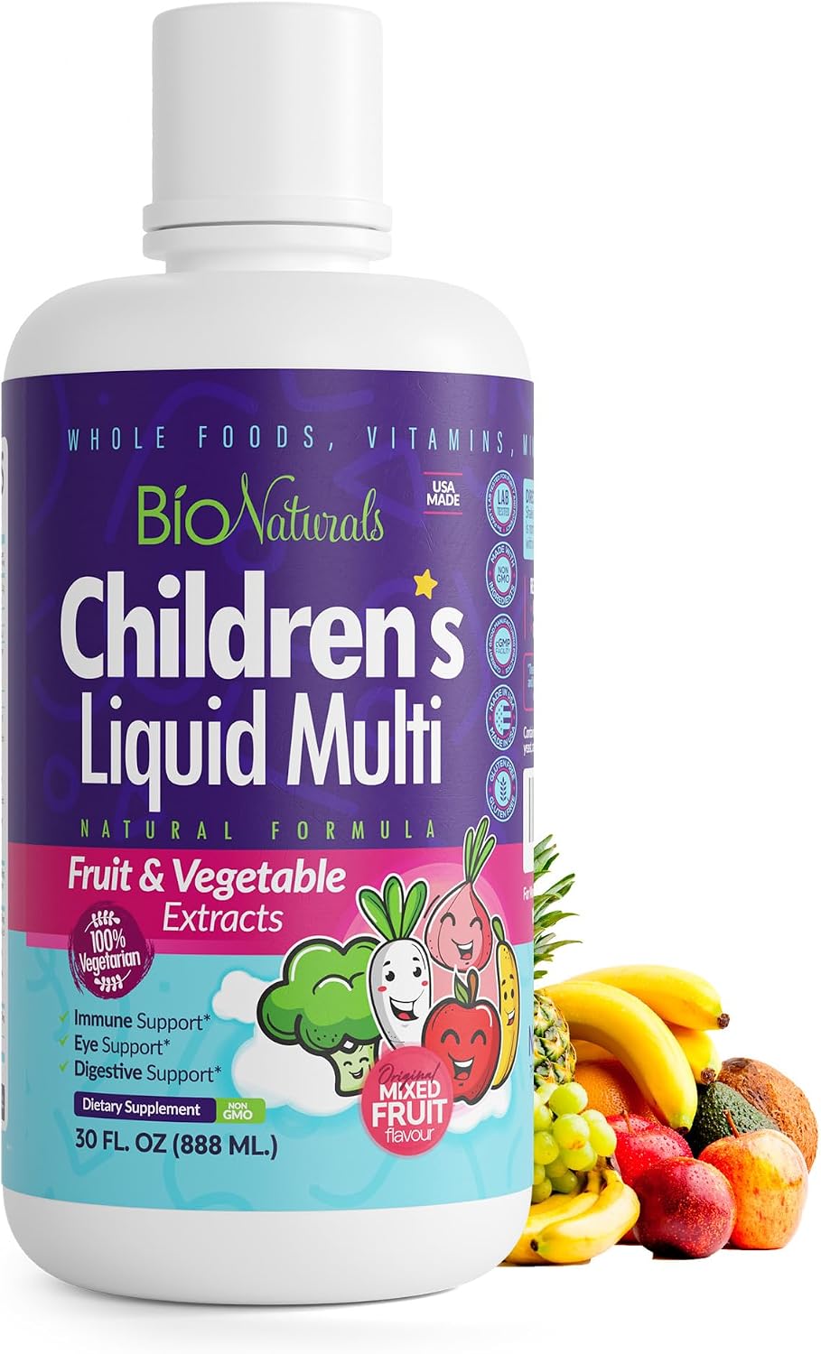 Multivitamínico Líquido Infantil con Vitaminas, Fibra y Extractos de Frutas y Verduras - 887 ml