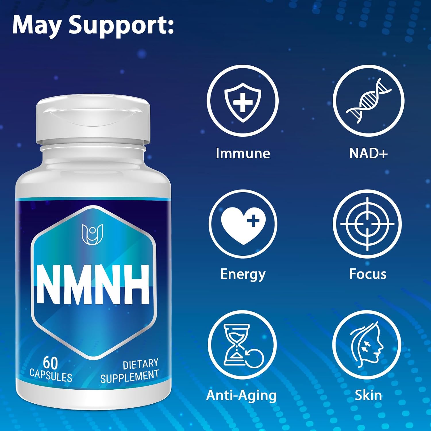 NMNH (Dihidronicotinamida Mononucleótido) 500 mg, 60 Cápsulas - Suplemento de NAD+