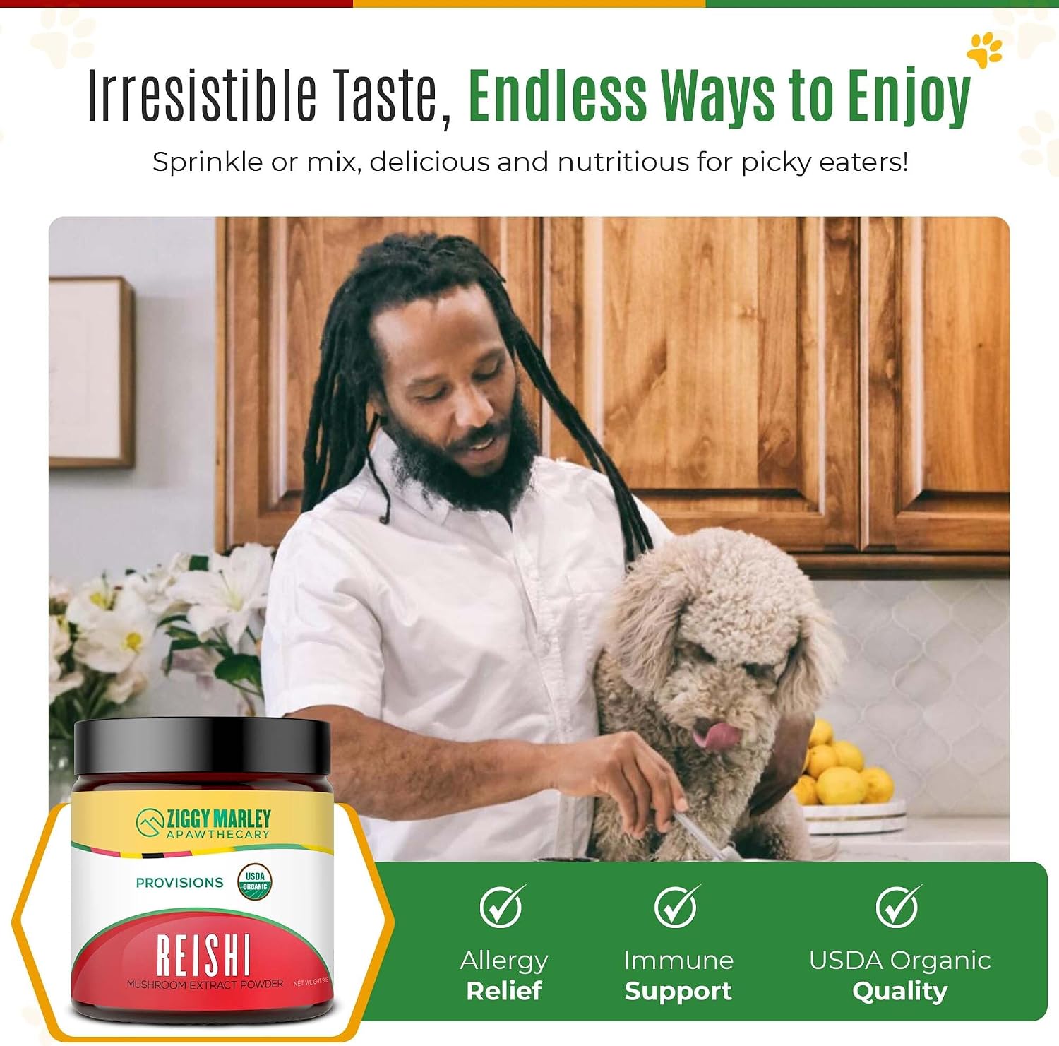 Ziggy Marley's USDA Organic Reishi Mushroom Powder para Perros y Gatos – 90g