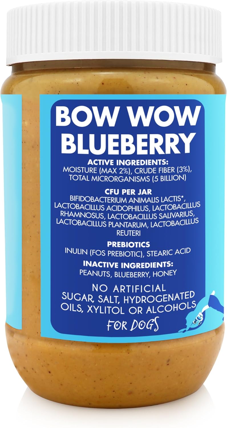 BUDDY BUDDER Bow-Wow Blueberry - Mantequilla de Cacahuete Natural con Probióticos y Prebióticos para Perros (482g)