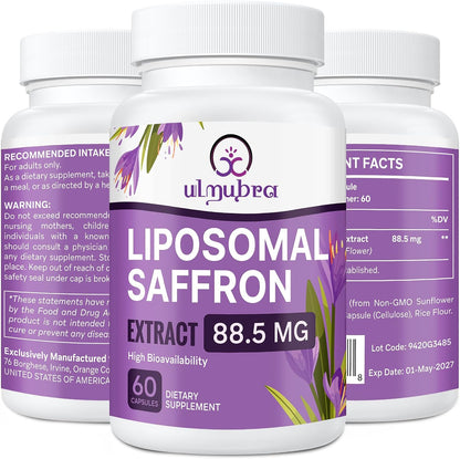 Suplemento de Azafrán Liposomal 88,5 mg, Máxima Absorción, Extracto Puro de Azafrán para el Estado de Ánimo, Energía, Visión – Image 1