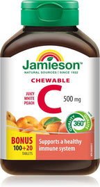 Jamieson Vitamina C Masticable 500 mg - Sabor Melocotón Blanco, 120 Comprimidos