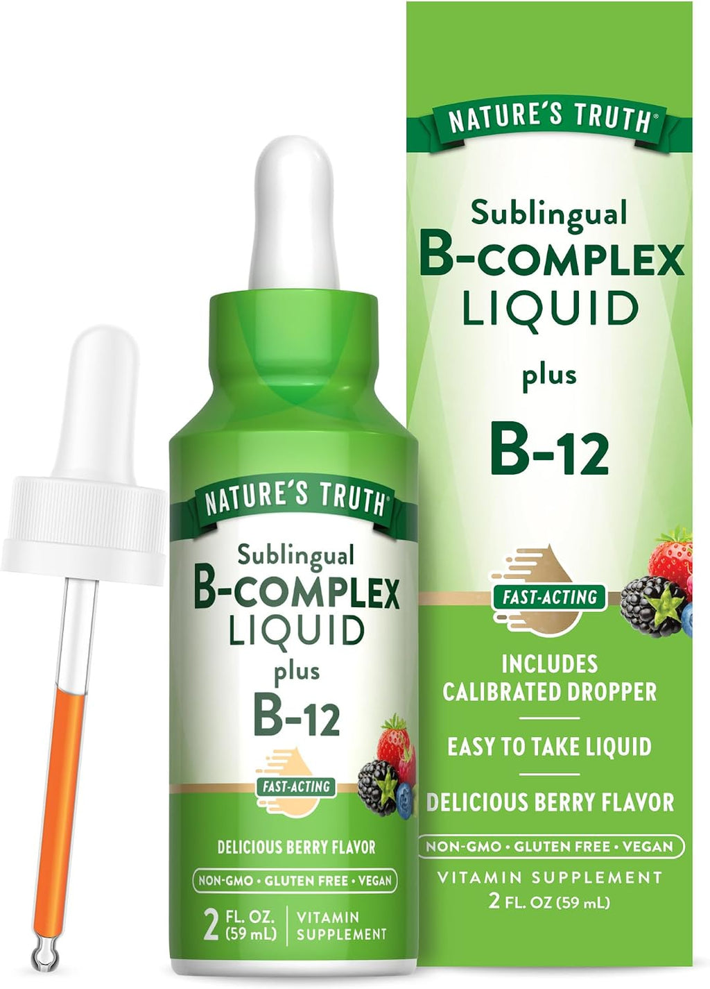 Nature's Truth Complejo B Sublingual con B12 - 59 ml - Sabor a Bayas