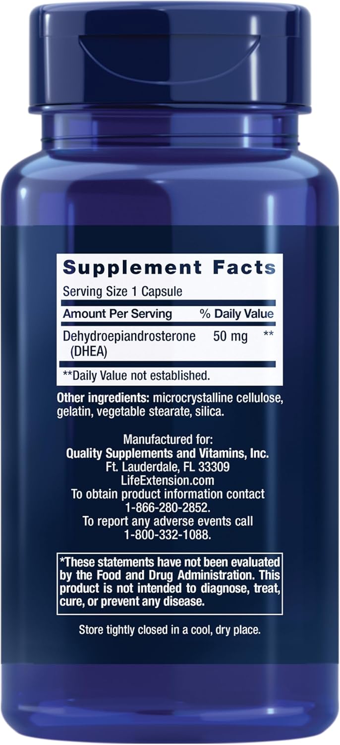 Life Extension DHEA 50 mg – Suplemento para el Equilibrio Hormonal, Memoria, Masa Muscular y Densidad Ósea