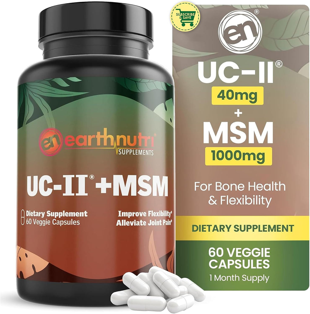 EarthNutri UC-II Colágeno y MSM - Complemento Articular, 60 Cápsulas