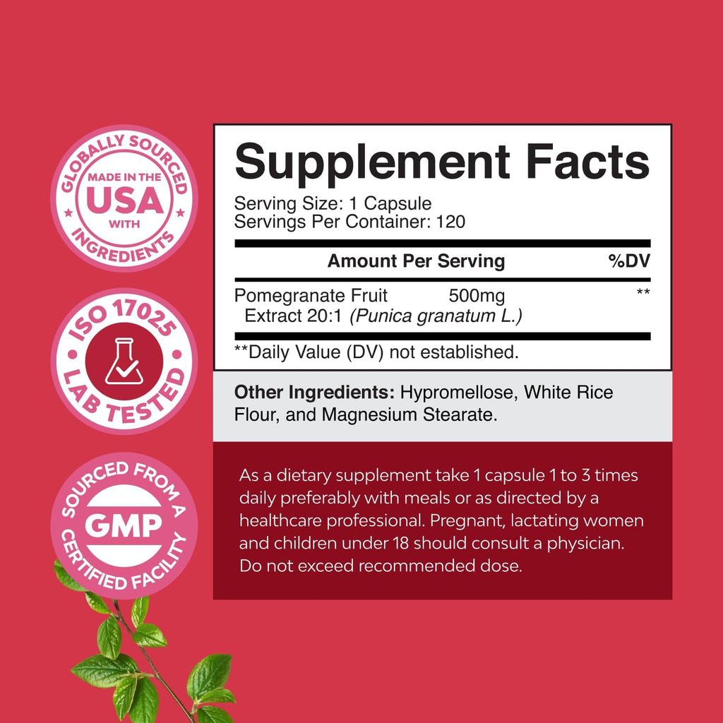 Cápsulas de Extracto de Granada Avanzado - 500mg, 120 Cápsulas