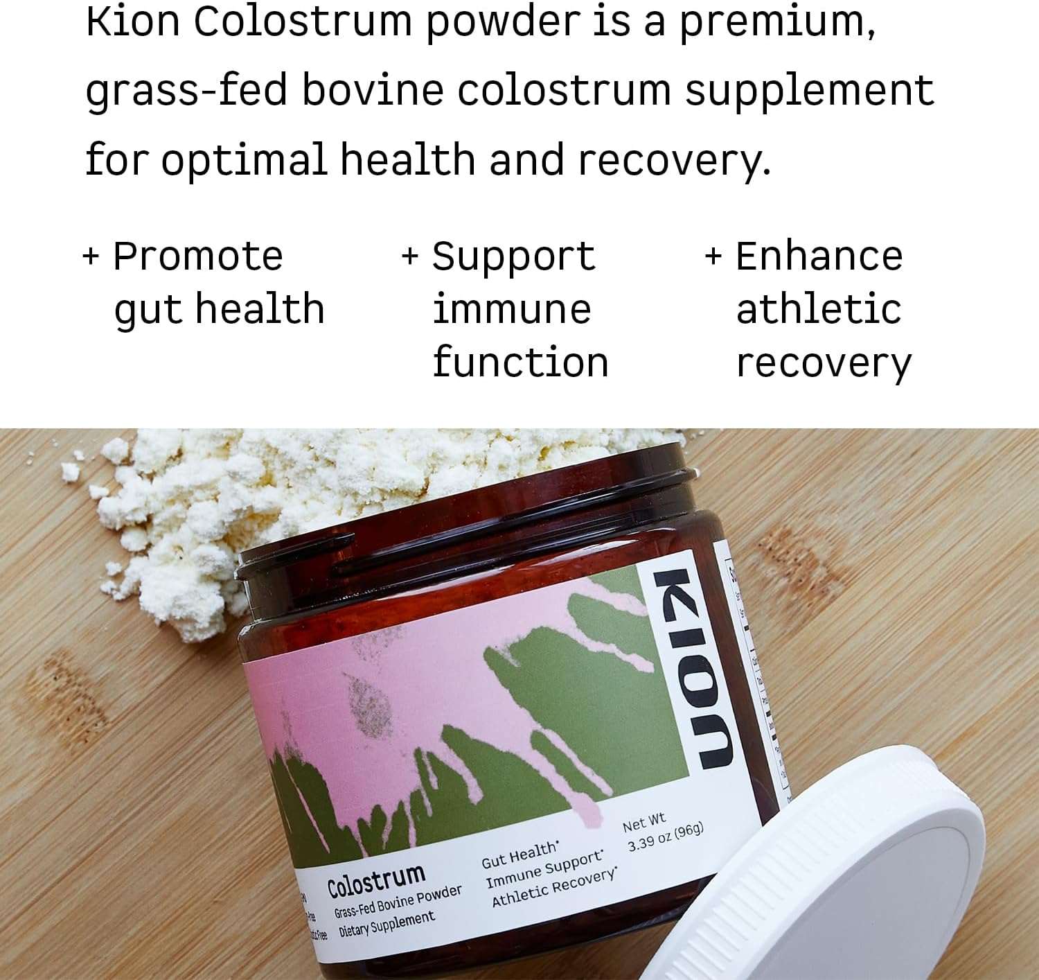 Kion Colostrum de Vaca Alimentada con Pasto | Salud Intestinal y Apoyo Inmunitario | 30 Dosis