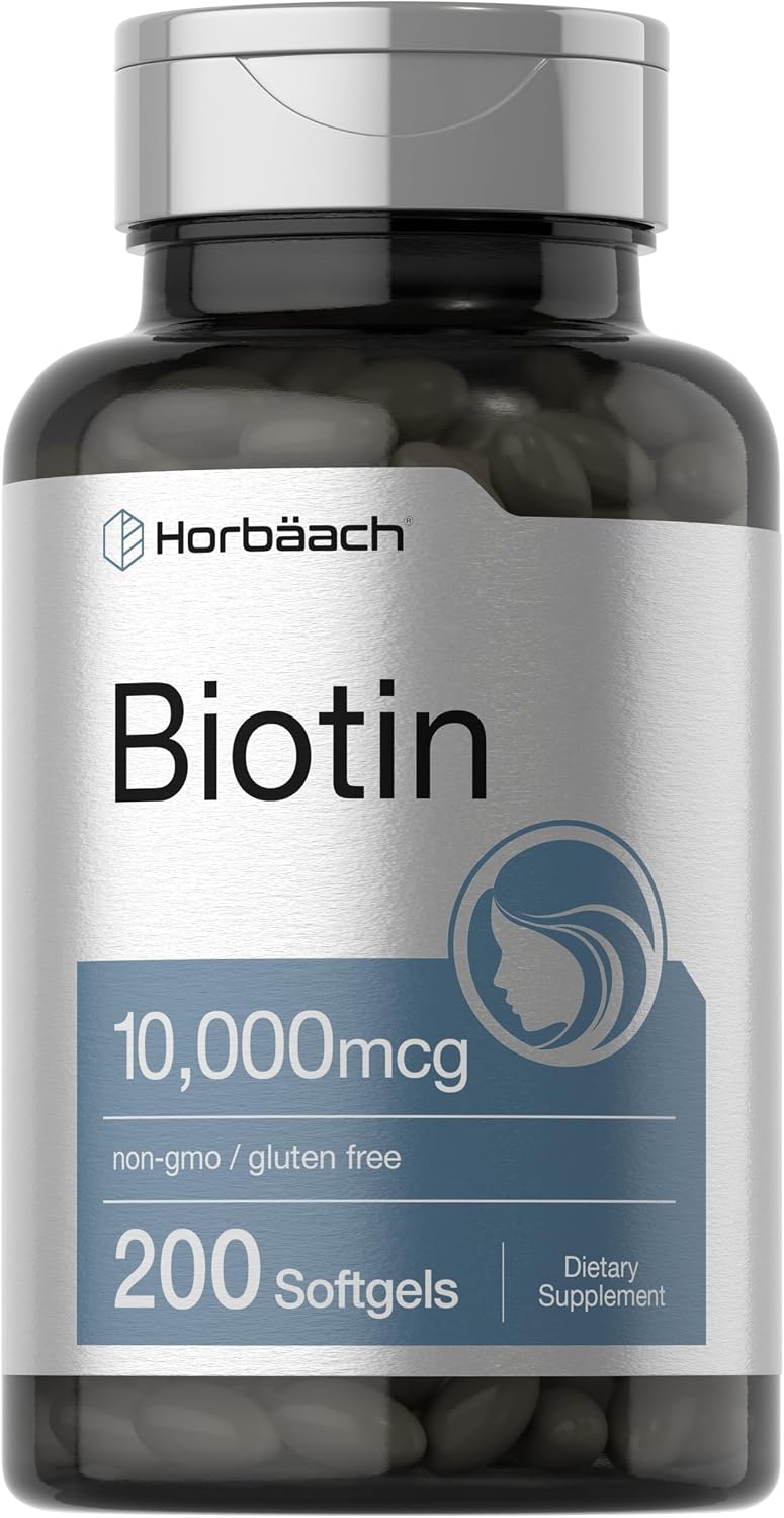 Horbäach Biotina 10.000 mcg - 200 Cápsulas Blandas - Suplemento de Biotina con Vitamina B7