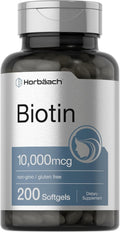 Horbäach Biotina 10.000 mcg - 200 Cápsulas Blandas - Suplemento de Biotina con Vitamina B7
