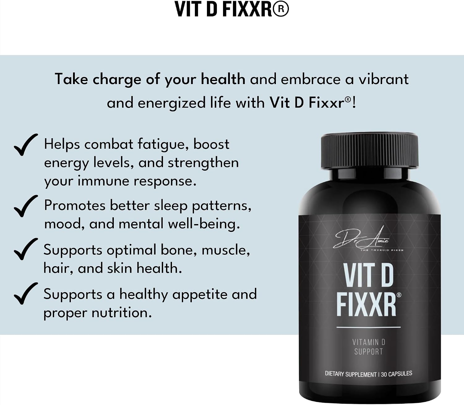 VIT D by Dr. Amie | Vitamina D3 10.000 UI con K1, K2 y geranylgeraniol | 30 Cápsulas
