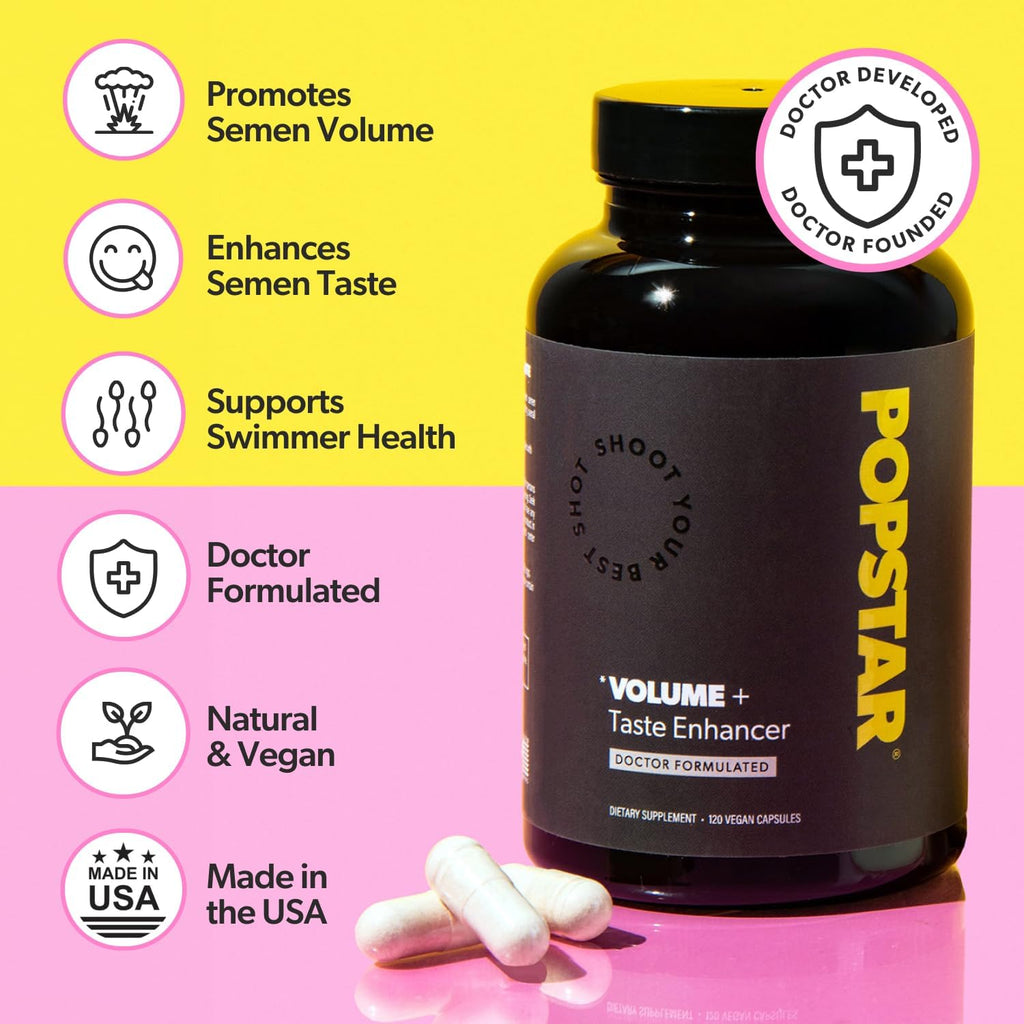 POPSTAR Labs Semen Volume Booster - Potenciador de Volumen de Semen - Salud y Fertilidad Masculina - Formulado por Médicos - Vegano - 240 Cápsulas (Suministro para 2 Meses)