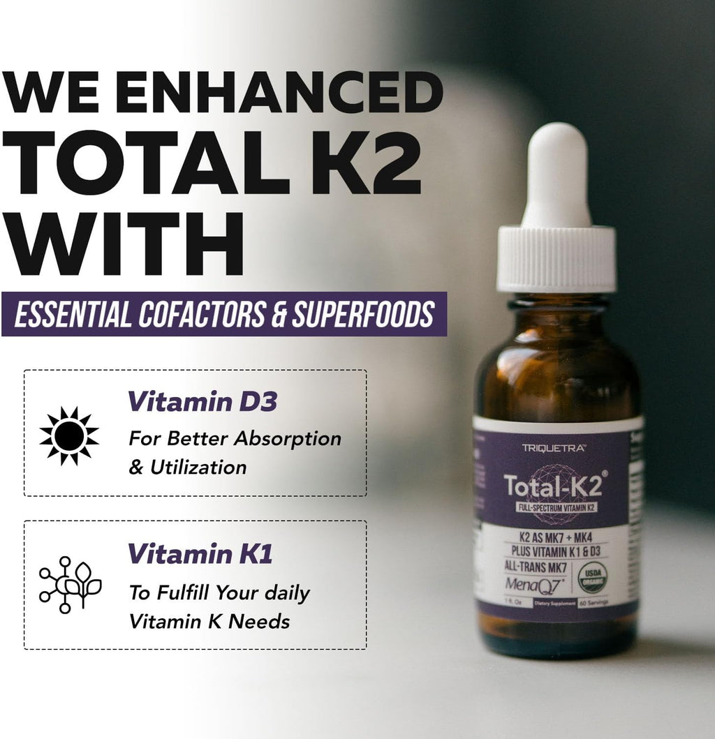 Total K2® - Vitamina K2 MK7 + MK4 + K1 + D3 - 620 mcg - Vegano Orgánico (Líquido 30 ml)