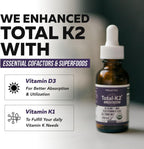 Total K2® - Vitamina K2 MK7 + MK4 + K1 + D3 - 620 mcg - Vegano Orgánico (Líquido 30 ml)