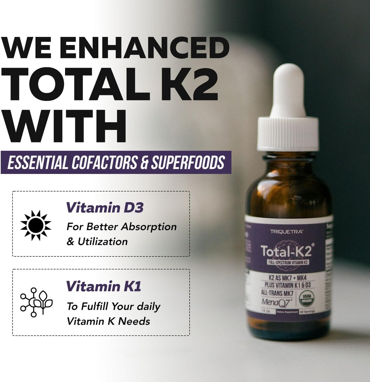 Total K2® - Vitamina K2 MK7 + MK4 + K1 + D3 - 620 mcg - Vegano Orgánico (Líquido 30 ml) – Image 5