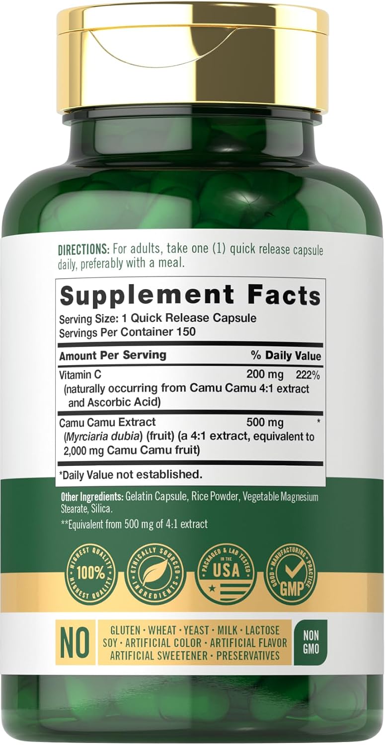 Carlyle Camu Camu con Vitamina C | 150 Cápsulas | Extracto de Hierba | Myrciaria Dubia | No Transgénico y Sin Gluten