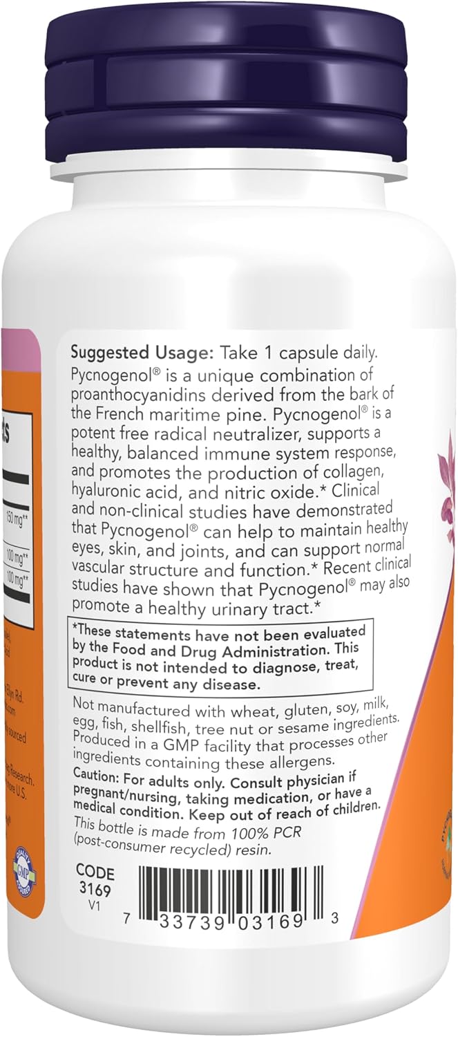 Now Supplements, Pycnogenol® 150mg Extra Fuerte, 60 Cápsulas Veganas