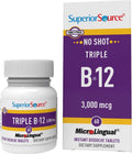 Superior Source Triple B-12 NO Shot 3,000 mcg - Suplemento para el sistema cardiovascular y energía - Apoyo para la salud del corazón con metilcobalamina - 60 comprimidos de disolución instantánea