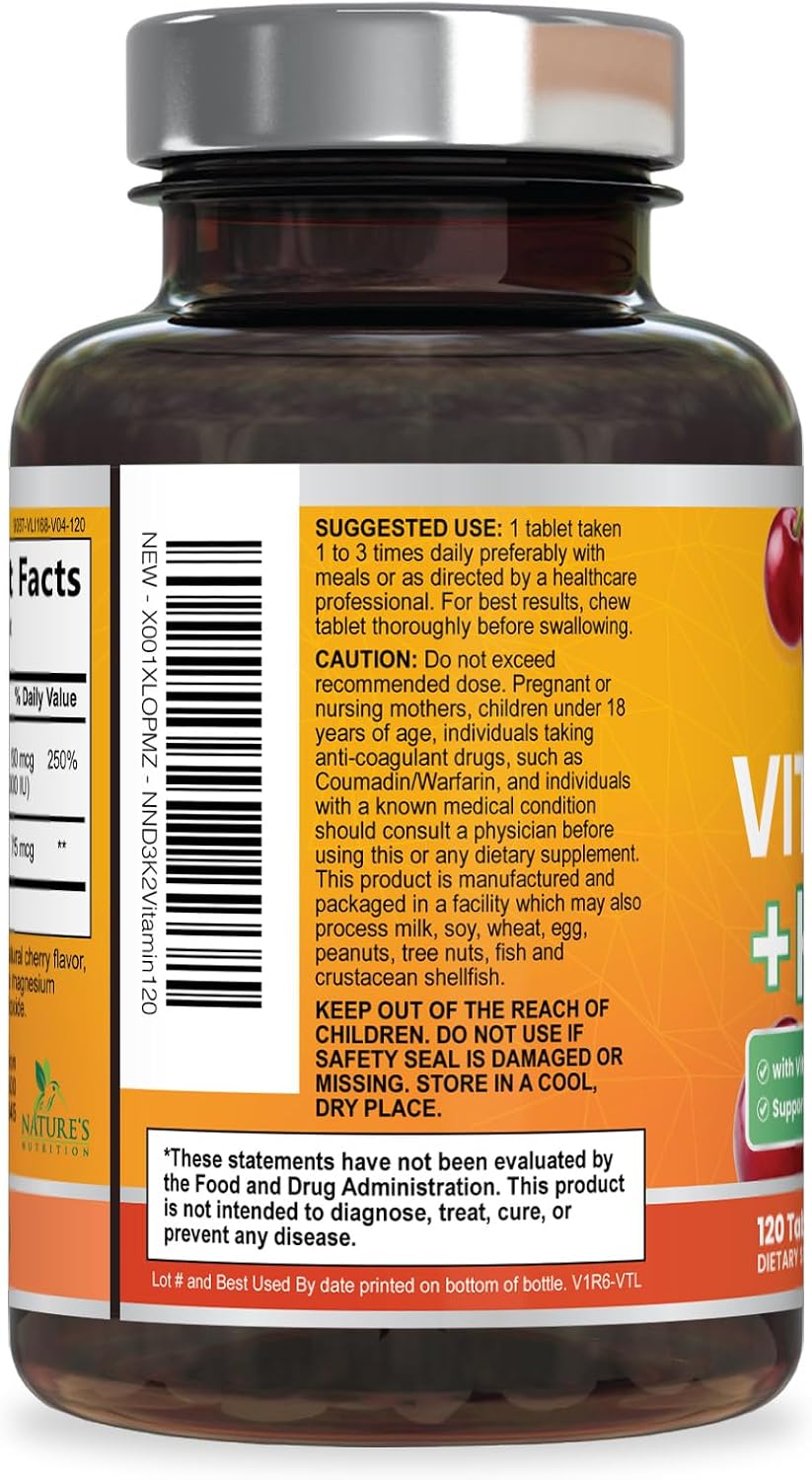 Vitamina D3 K2 2000 UI con MK-7 - Masticable Sabor Berry - 120 Comprimidos