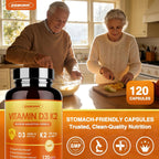 ZEBORA Vitamina D3 K2 - Máxima Potencia 10000 UI D3 y 100 mcg K2 como MK-7 - Salud Ósea, Cardíaca e Inmunológica - Sin Gluten, No GMO, 120 Cápsulas