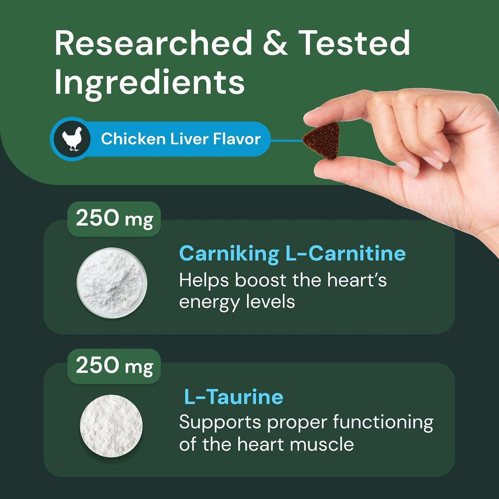 VETRISCIENCE Veterinary Strength Healthy Heart Chews, Suplemento cardíaco para perros y gatos, sabor a pollo, 60 unidades