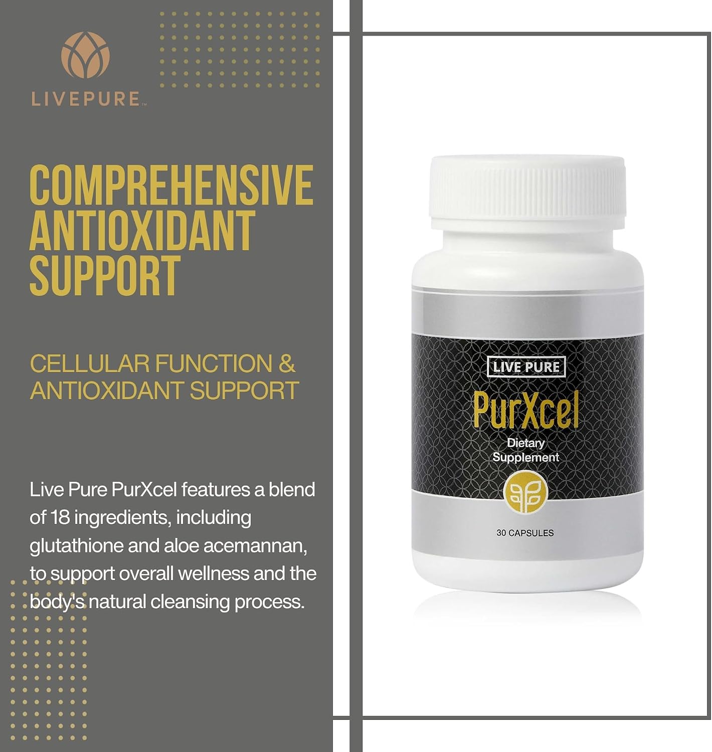 PURE PurXcel Suplemento Antioxidante | 30 Cápsulas | con Glutatión y Superóxido Dismutasa