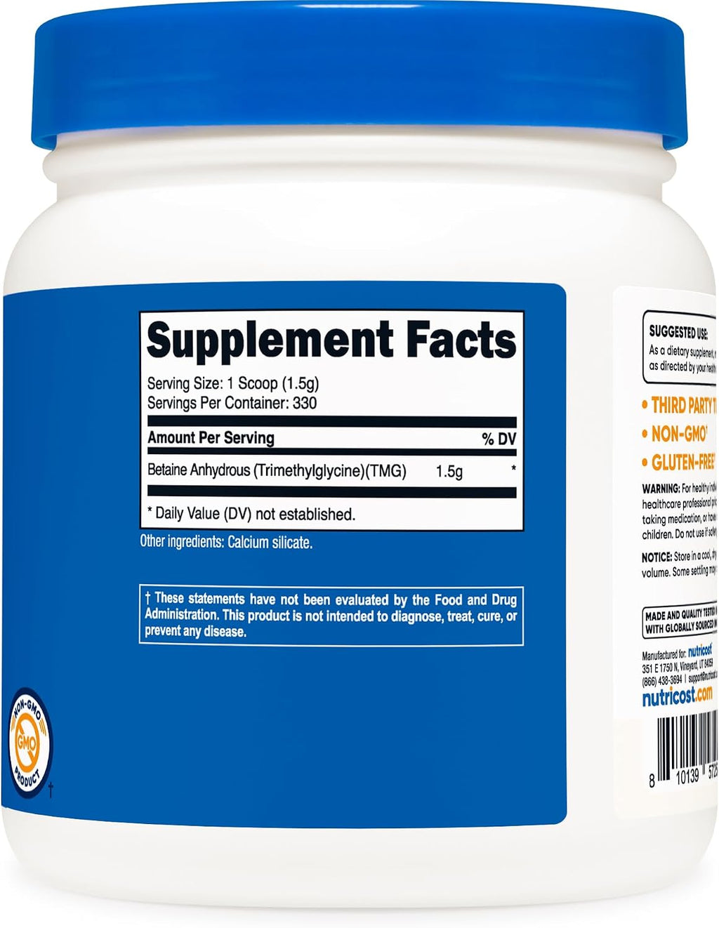 Nutricost Betaina Anhidra (TMG) en Polvo - 500g