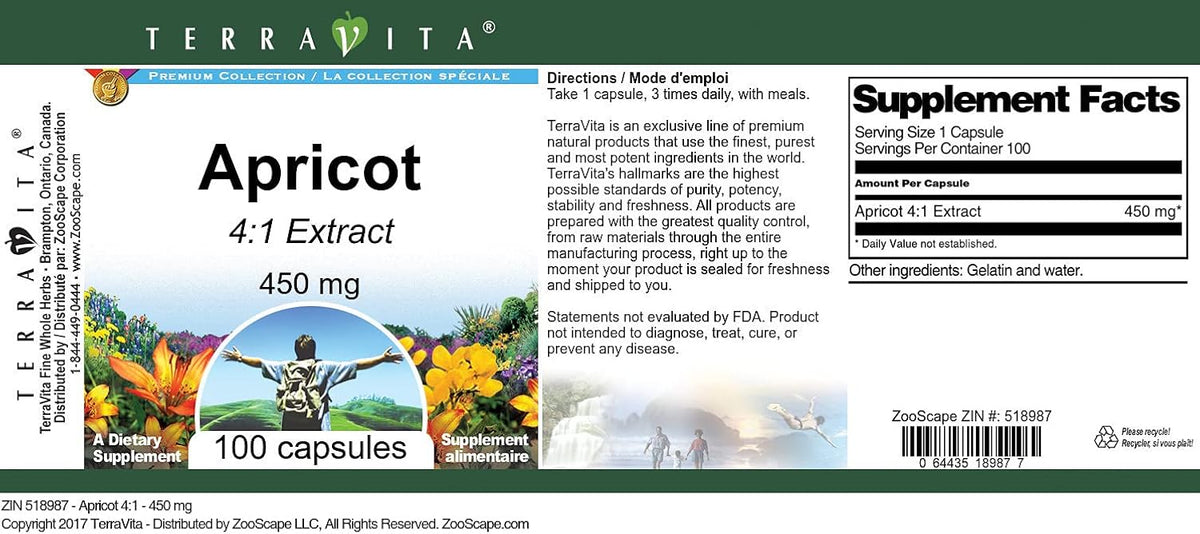 Apricot 4:1 Extract - 450 mg, 100 Cápsulas - Terravita – Image 3
