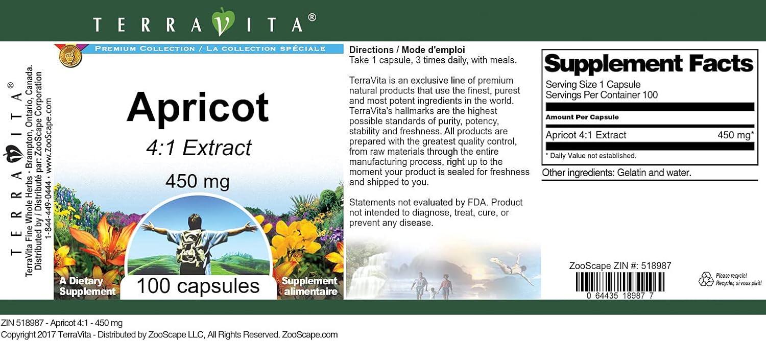 Apricot 4:1 Extract - 450 mg, 100 Cápsulas - Terravita