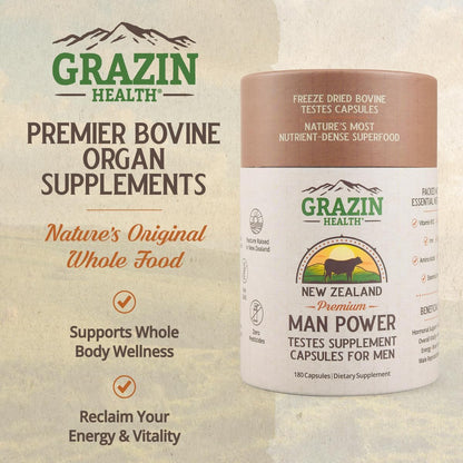 Grass Fed Bovine Testes Man Power Capsules (30 Day Supply) – Image 2