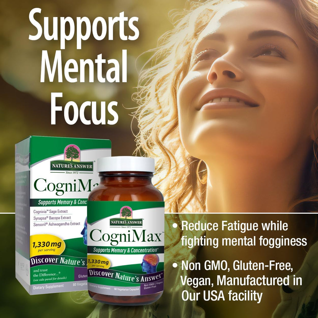 Nature's Answer CogniMax 1330 mg - 60 Cápsulas - Apoyo para la Memoria y Concentración
