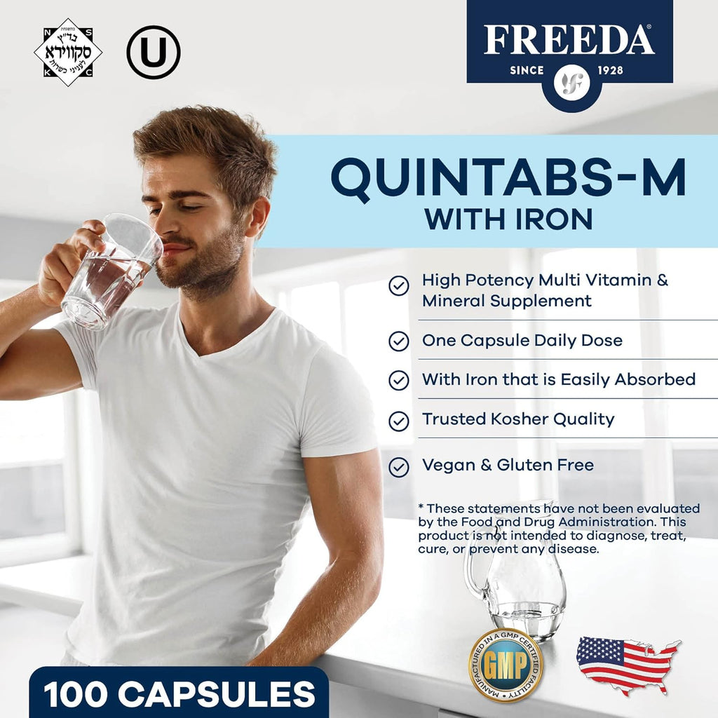 FREEDA Quintabs-M Multivitamínico con Hierro – 250 Cápsulas