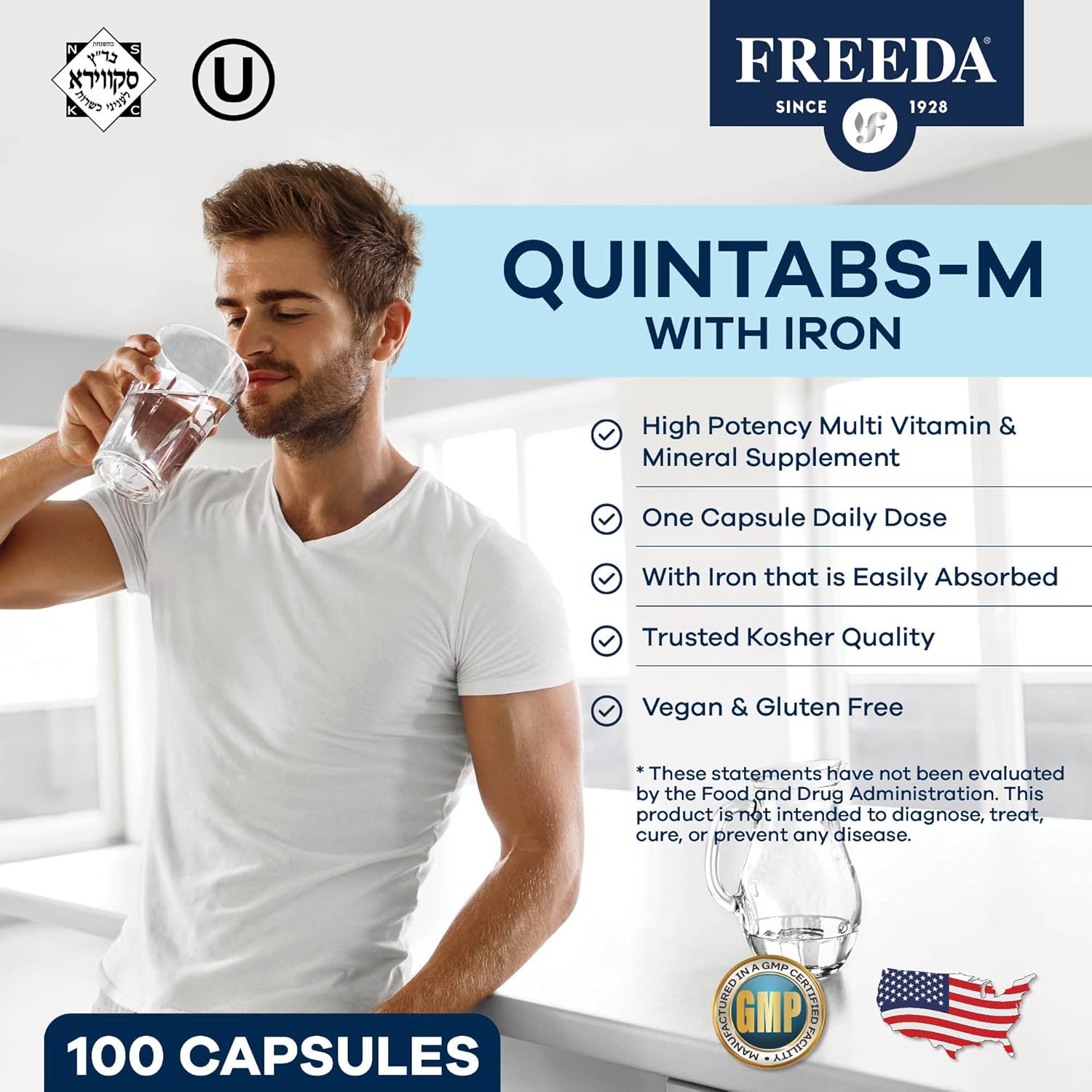 FREEDA Quintabs-M Multivitamínico con Hierro – 250 Cápsulas