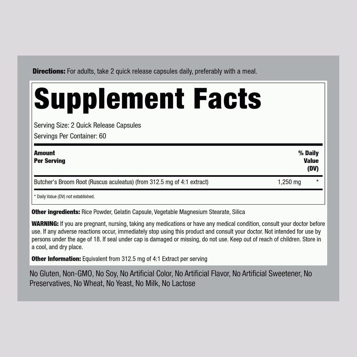 Suplemento de Butchers Broom de Piping Rock | 120 Cápsulas | Raíz Herbal Tradicional | Extracto Concentrado | No OGM, Sin – Image 2