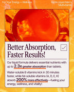 BeMe Multivitamínico Líquido para Hombres - Sistema de Administración Líquida Avanzada con 13 Vitaminas y Minerales - Sobres Individuales, No-GMO, Sabor Naranja (30 Sobres)