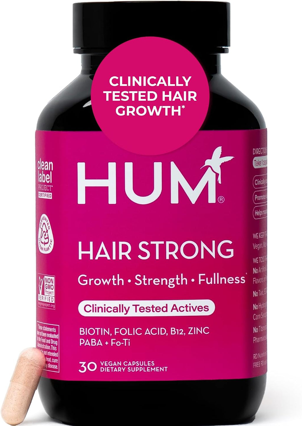 HUM Hair Strong - Suplemento para el Cabello con Biotina, Zinc y Vitaminas B12, 30 Cápsulas Veganas