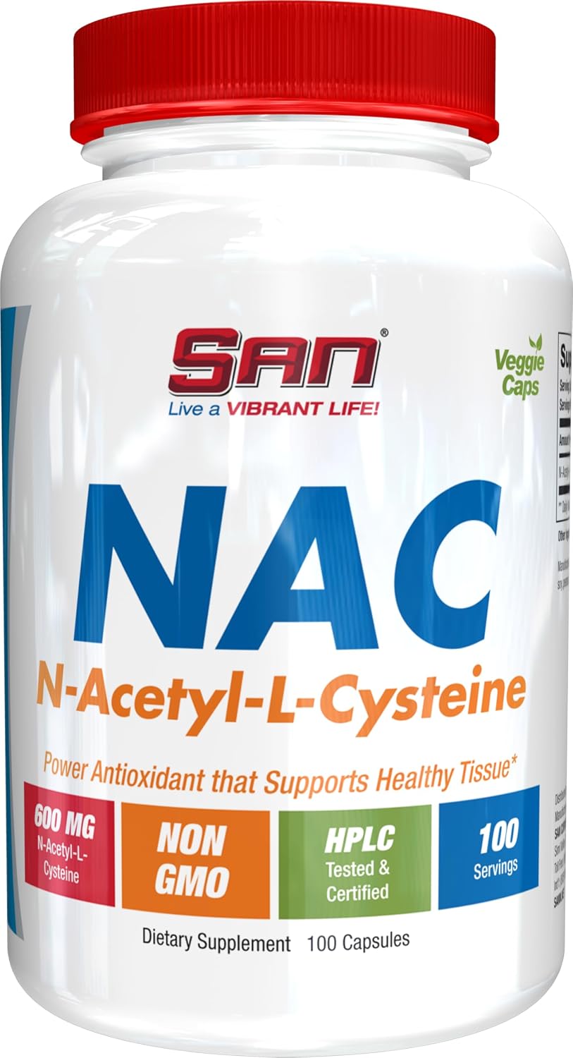 SAN N-Acetil-L-Cisteína (NAC), Salud Inmune, Respiratoria y Hepática, NAC 600 mg, Potente Apoyo Antioxidante, Radicales Libres, Fácil Absorción, 100 Cápsulas