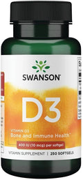 Swanson Vitamina D3 400 UI (10 mcg) - 250 Cápsulas Blandas