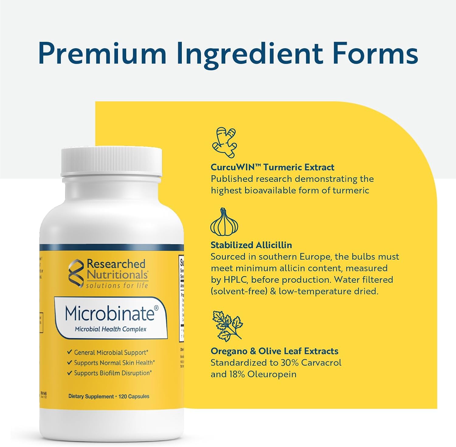 Researched Nutritionals Microbinate - Complejo de apoyo microbiano y respuesta inflamatoria (120 cápsulas)