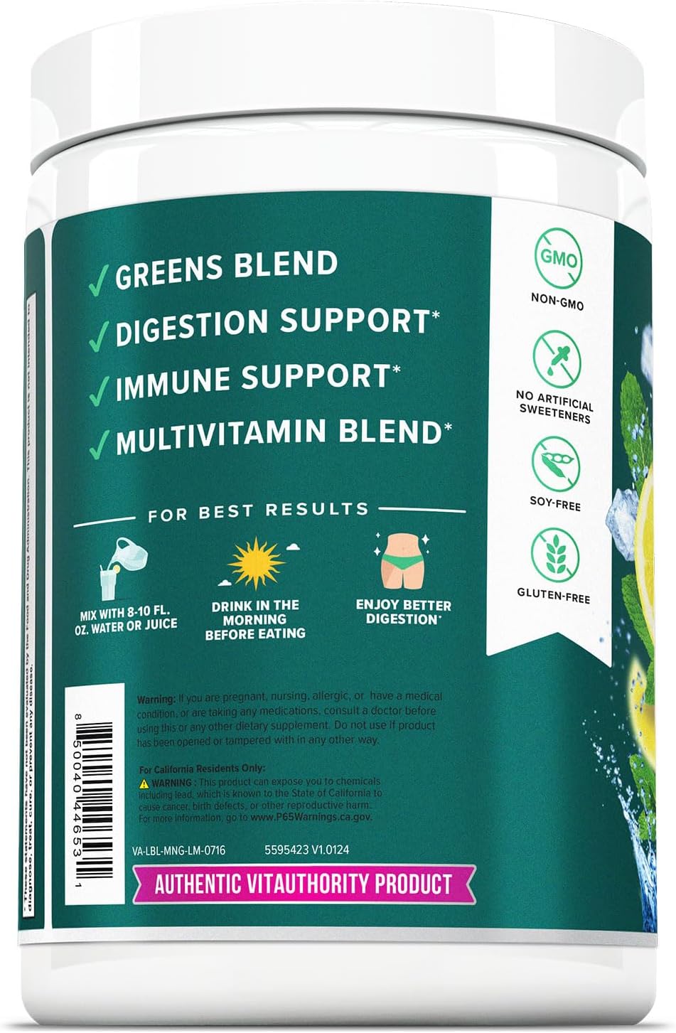 Vitauthority Vita Greens Superfood Powder - Multivitamínico Diario con Probióticos y Prebióticos