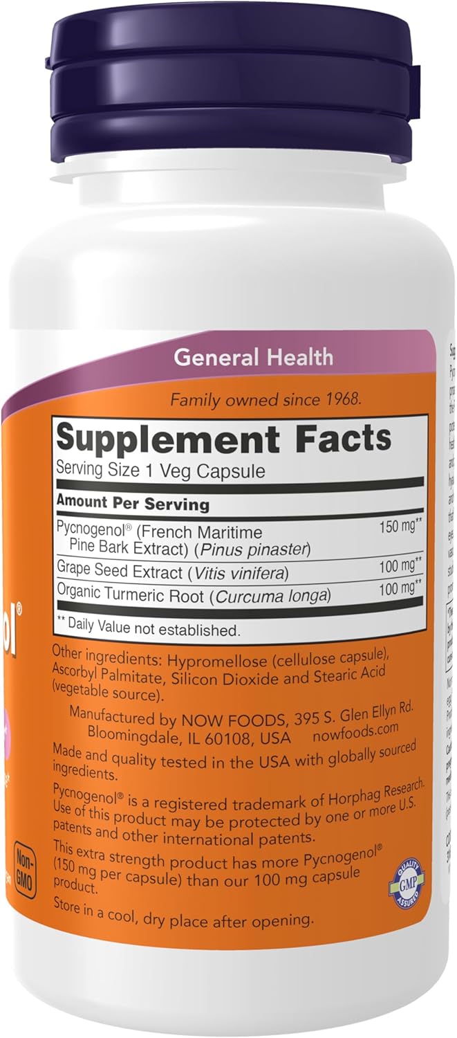 Now Supplements, Pycnogenol® 150mg Extra Fuerte, 60 Cápsulas Veganas