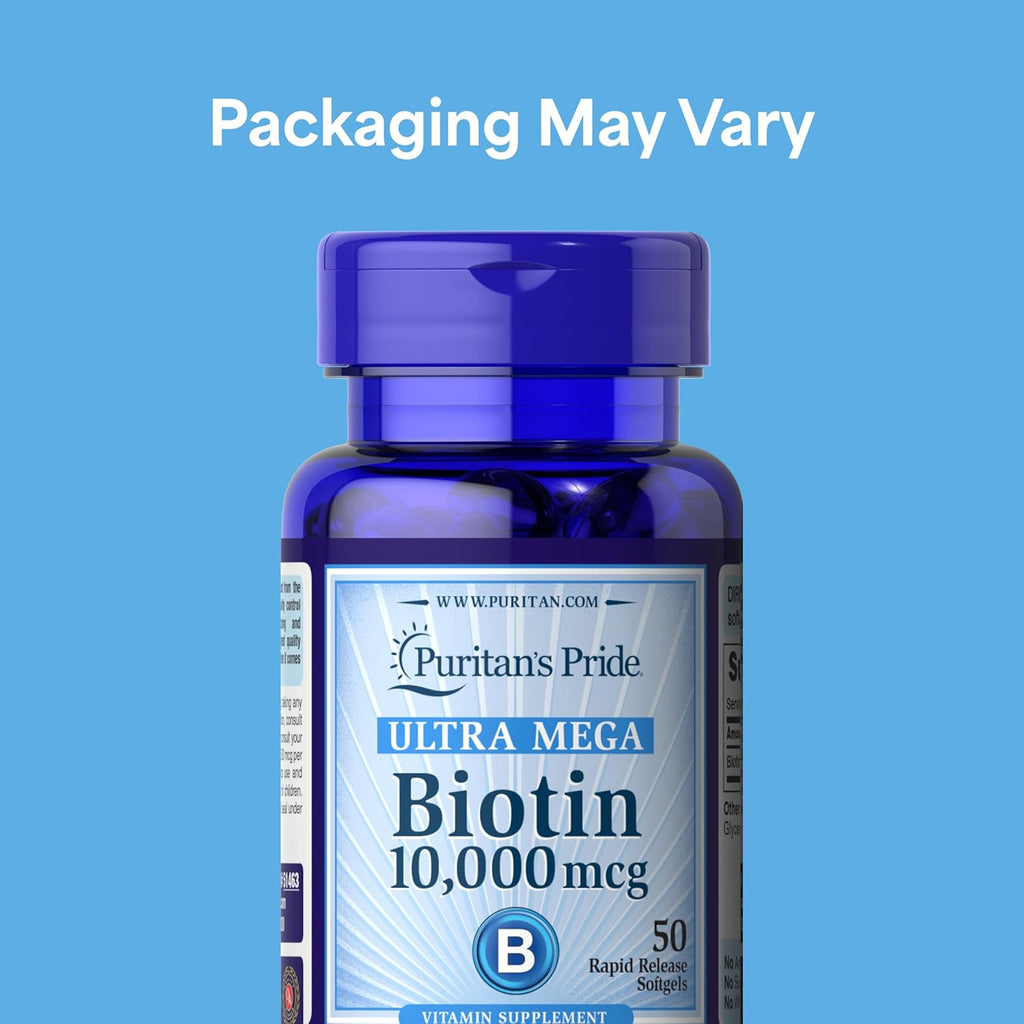 Puritan's Pride Biotina 10.000 µg – 100 Cápsulas Blandas (2 Envases de 50)