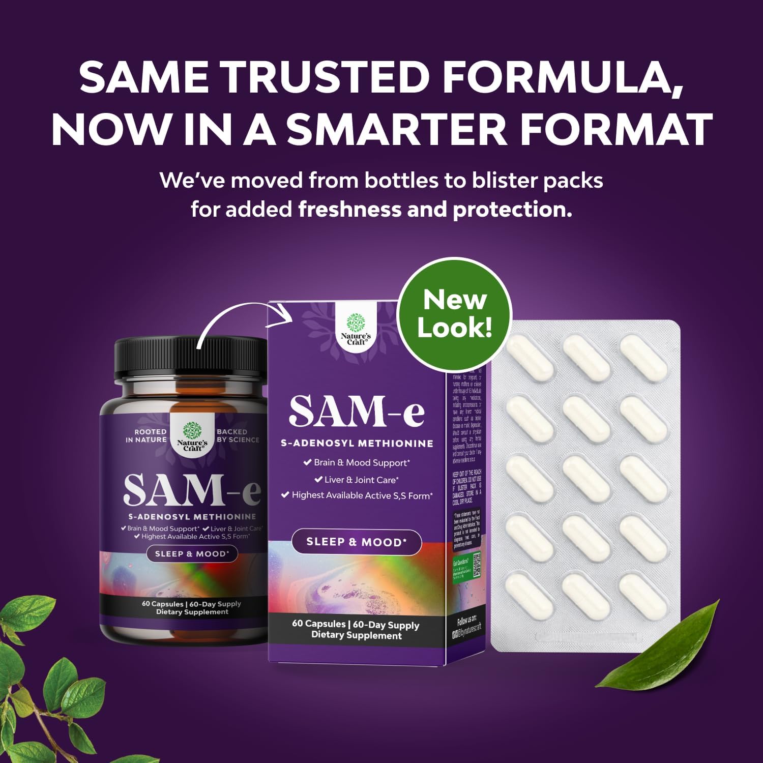 Natures Craft SAM-e 200mg - Suplemento de S-Adenosilmetionina, 60 Cápsulas Veganas