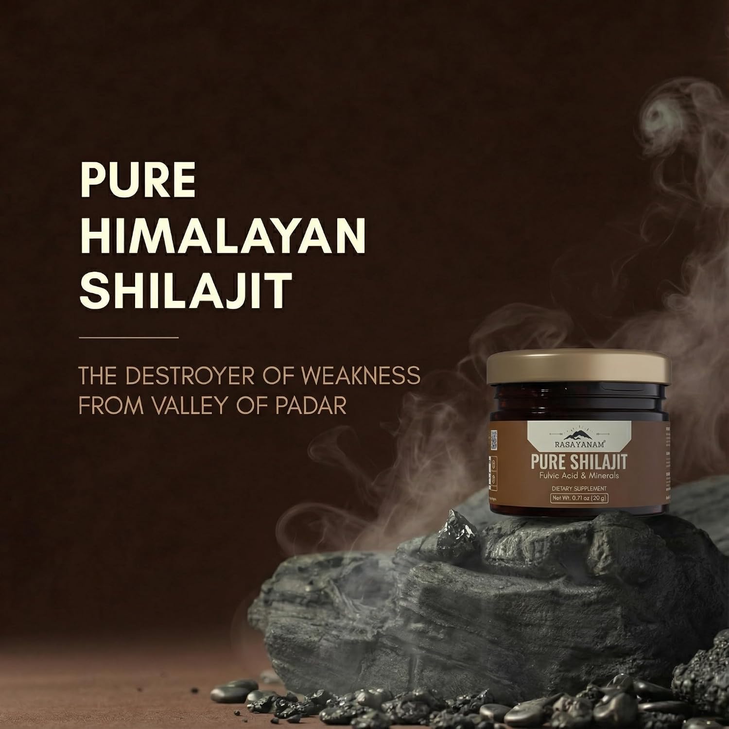Rasayanam Shilajit Resina Pura del Himalaya (20g) - 80+ Minerales y 75% Ácido Fúlvico