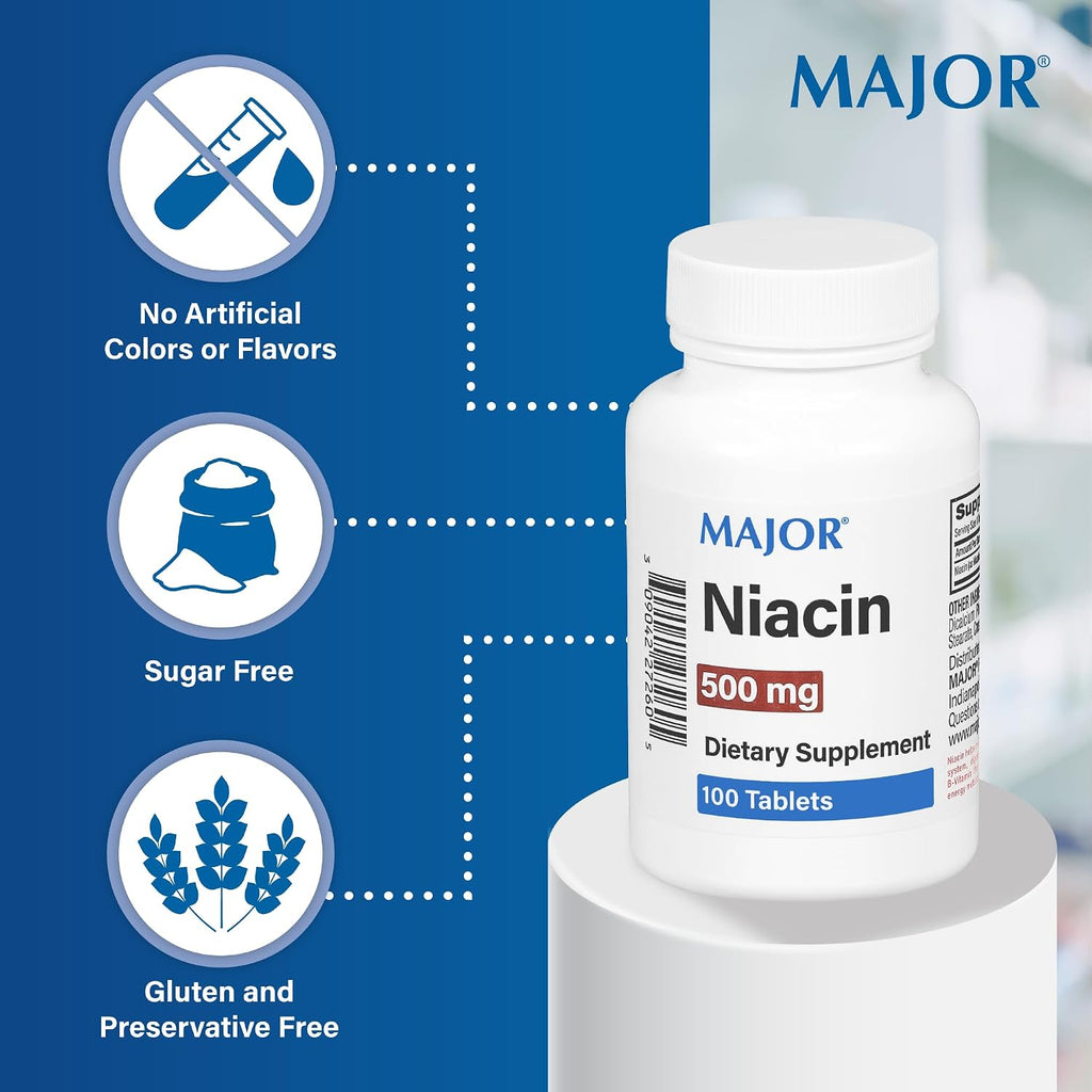 Major Niacin 500mg - Suplemento dietético - 100 tabletas