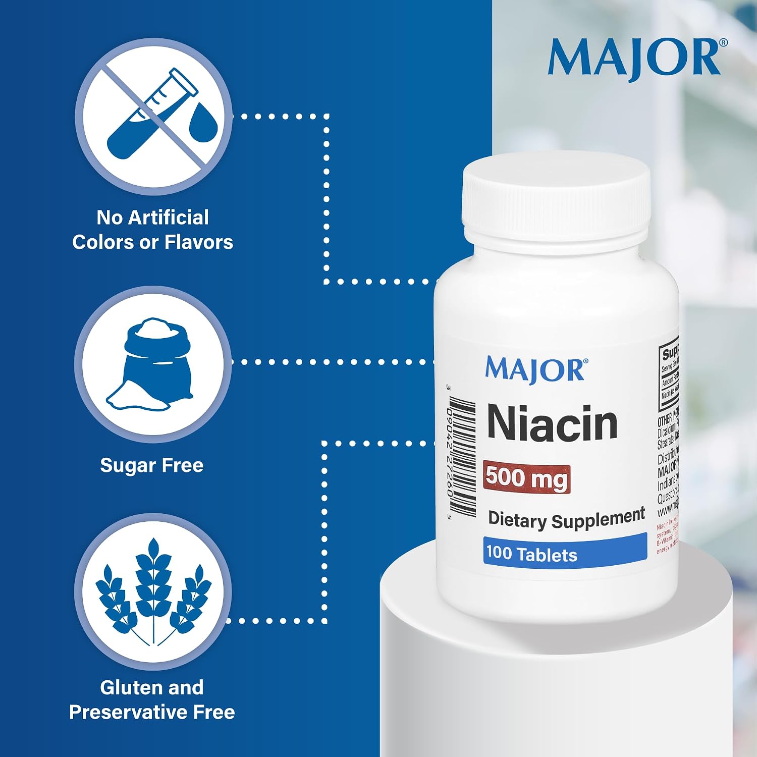 Major Niacin 500mg - Suplemento dietético - 100 tabletas