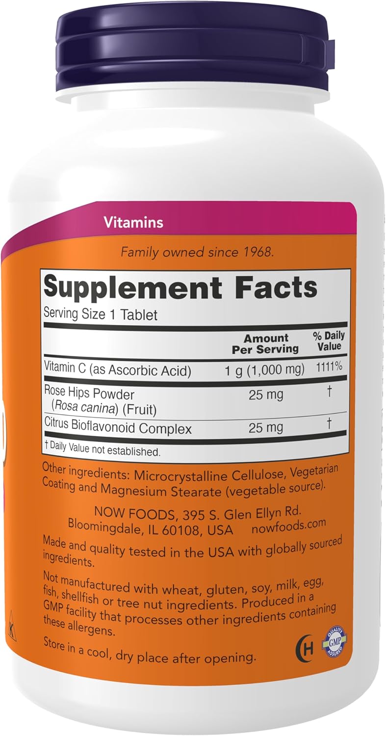 NOW Foods, Vitamin C-1000 with Rose Hips & Bioflavonoids, 250 Tablets