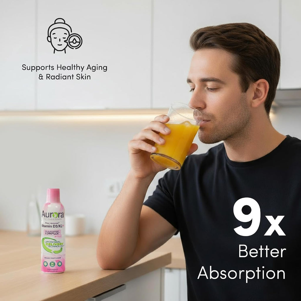 Mega-Liposomal Vitamina D3/K2+ con Vitamina C, Sabor Fresa, 32 Dosis (473 ml)