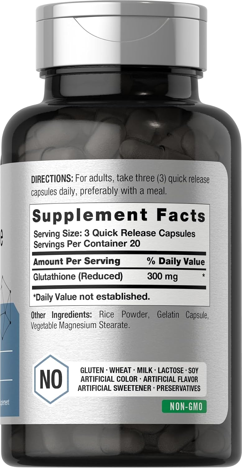 Horbäach Glutathione 300 mg | 60 Cápsulas | No Transgénico y Sin Gluten